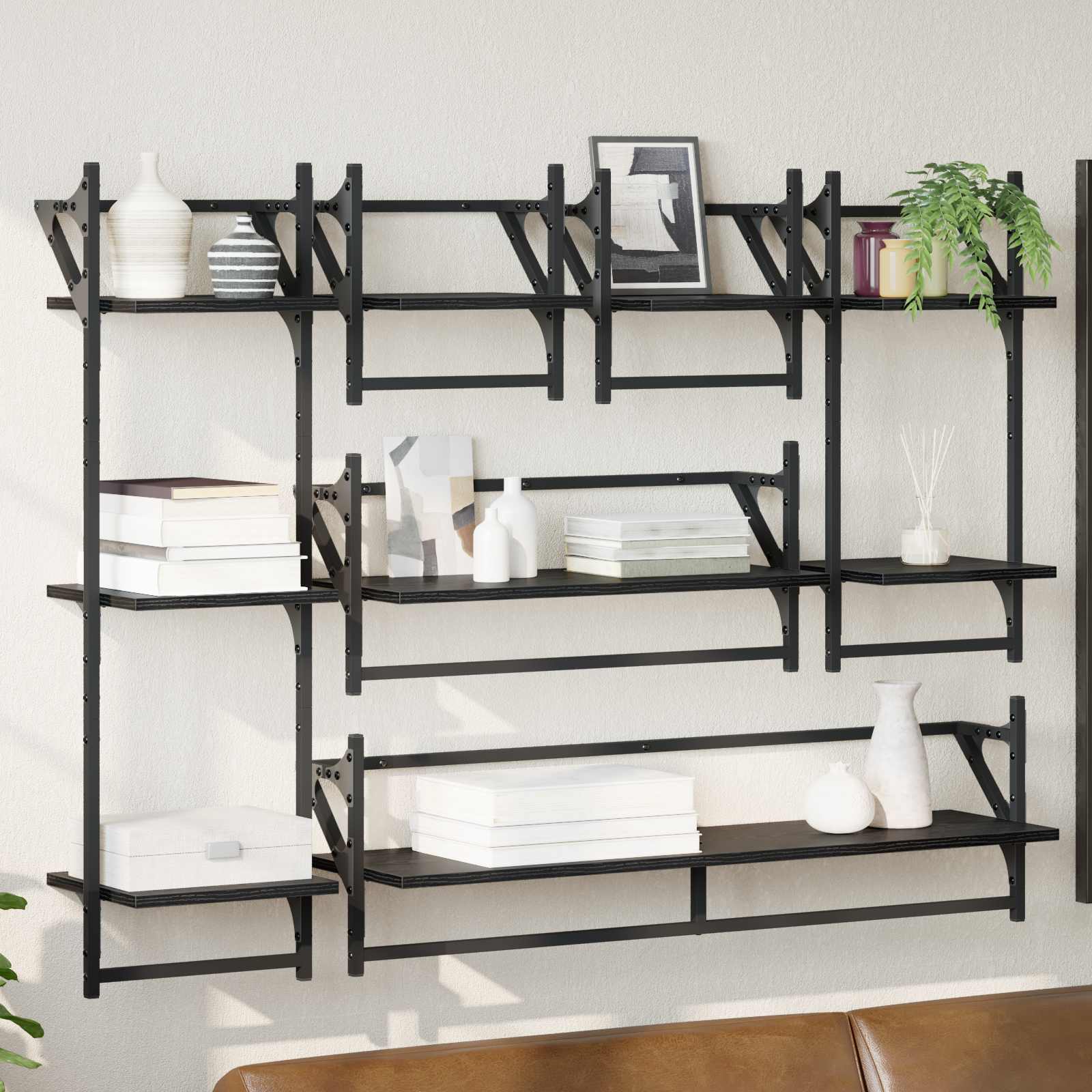 6 Piece Wall Shelf Set With Bars Engineered Wood