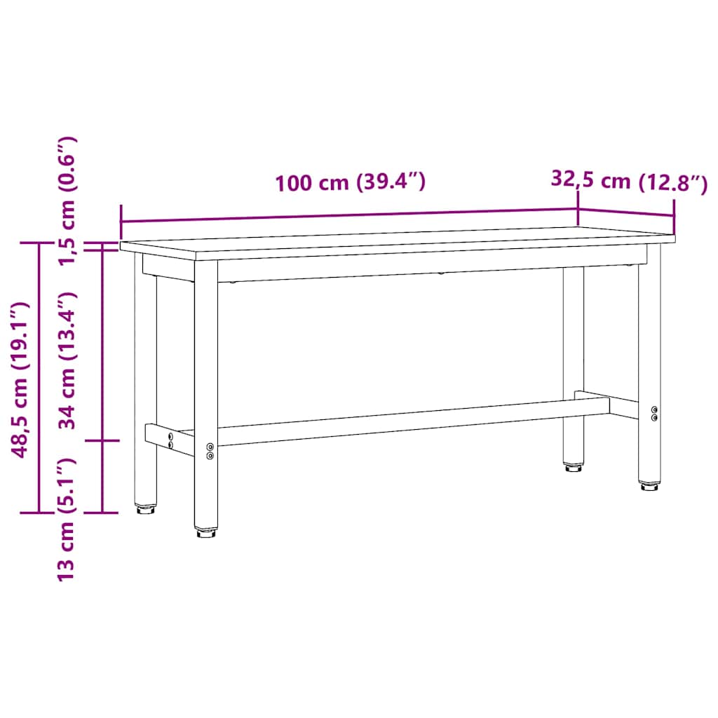 Dining Bench 100 X 32.5 X 48.5 Cm