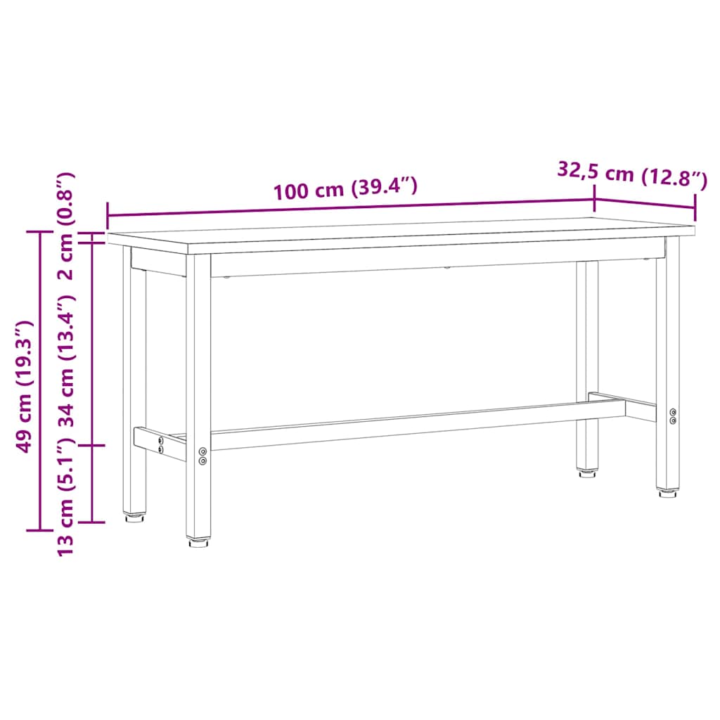 Dining Bench 100 X 32.5 X 49 Cm Solid Pine Wood