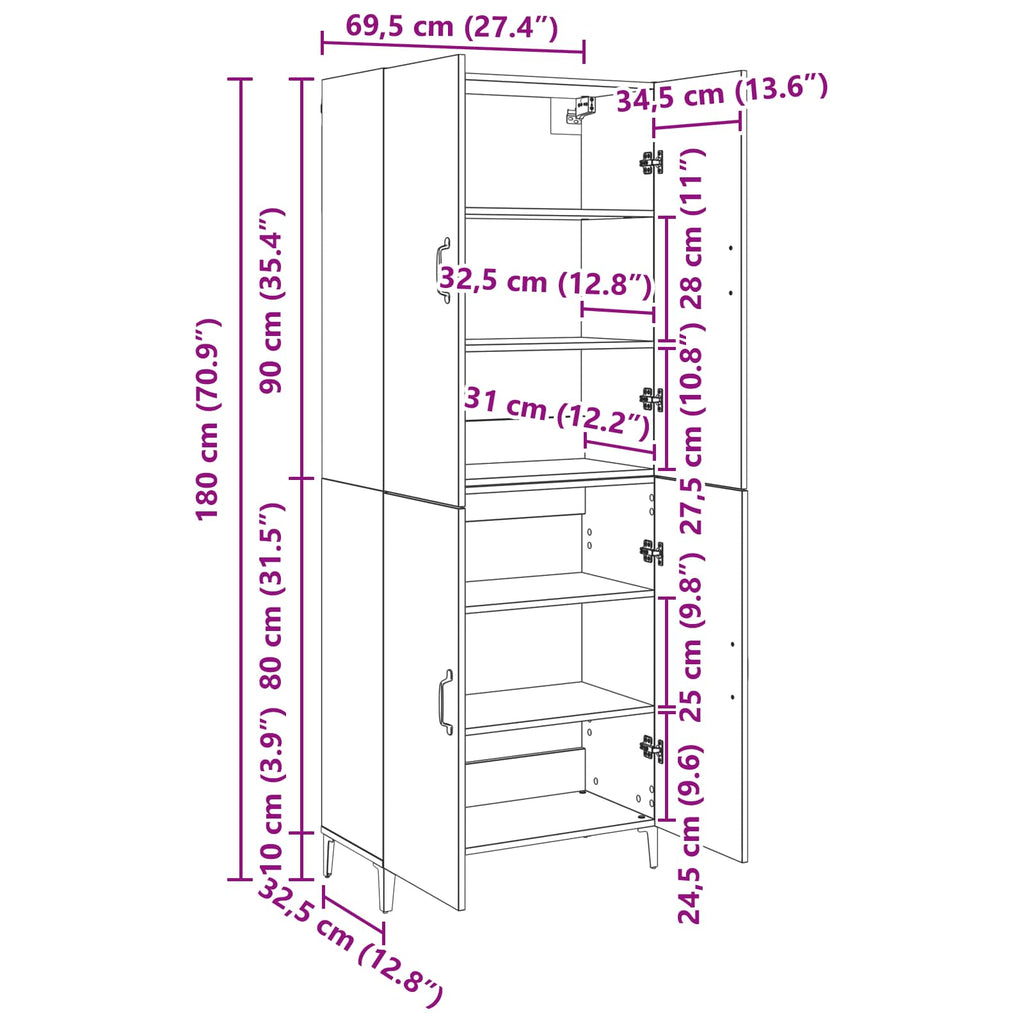 Highboard 2 Pcs Engineered Wood