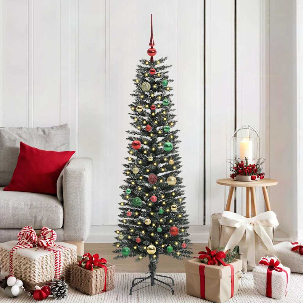 Artificial Slim Christmas Tree With Stand Green Pvc