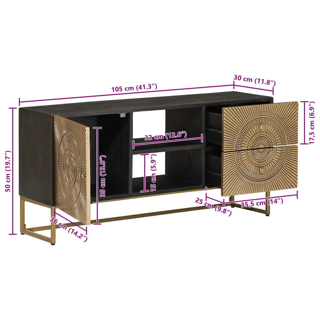 Tv Cabinet With Drawer With Shelf Brass 105 X 30 X 50 Cm