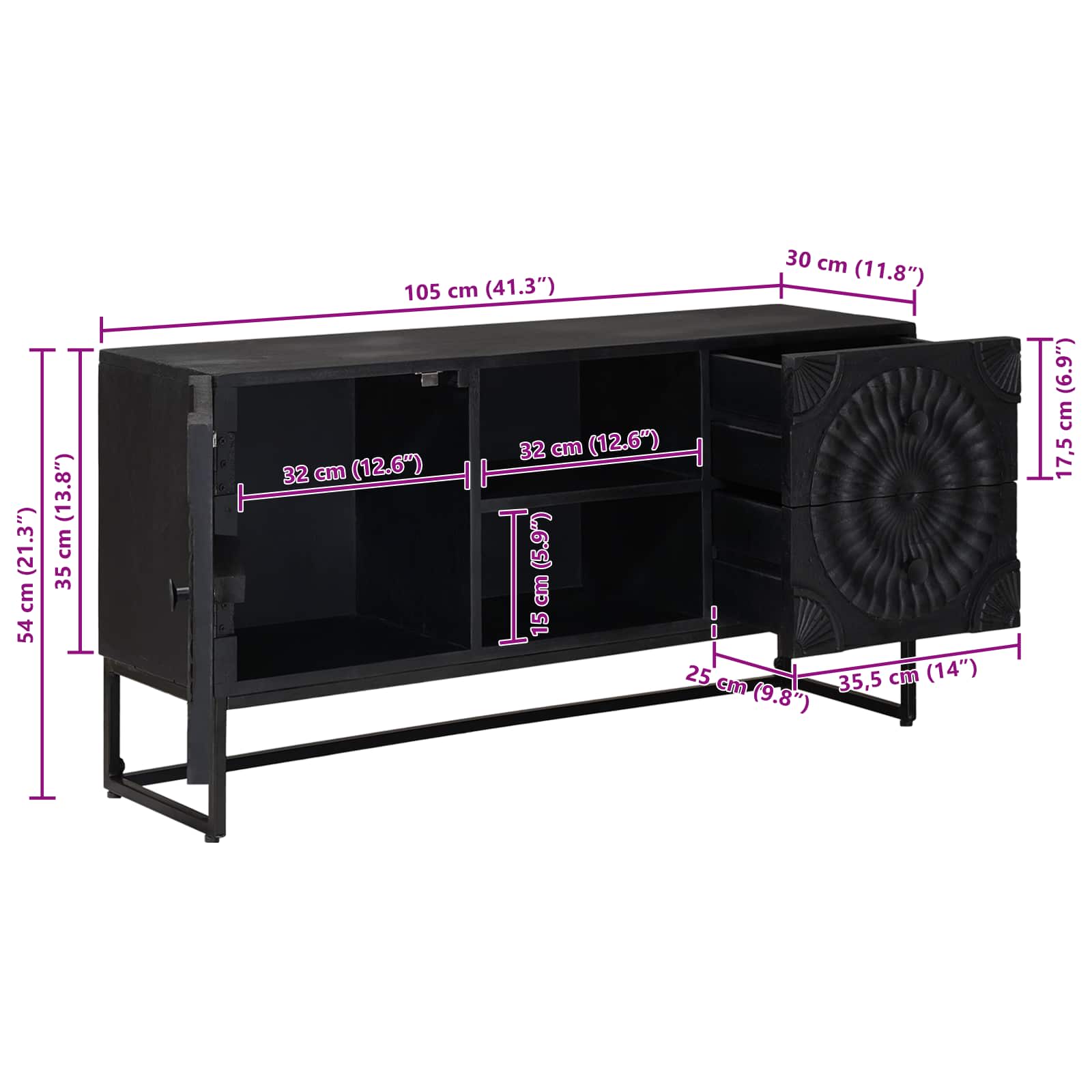 Tv Cabinet With Drawer With Shelf Black 105 X 30 X 54 Cm