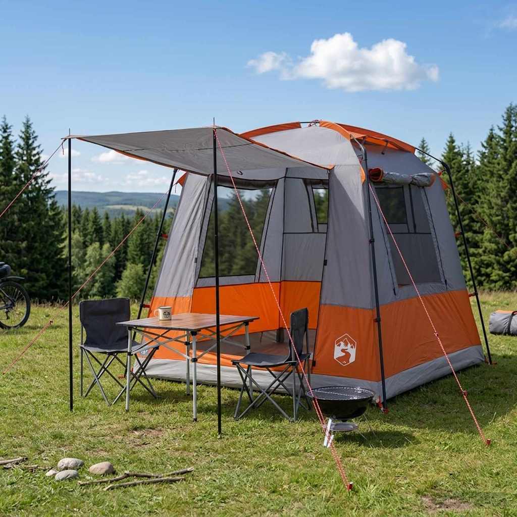 Tents 4 Person Party Tent Waterproof Outdoor Camping Shelter Grey Orange Portabl