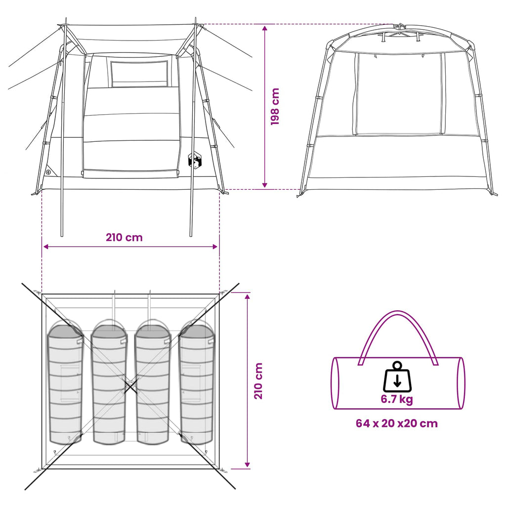 Tents 4 Person Party Tent Waterproof Outdoor Camping Shelter Grey Orange Portabl