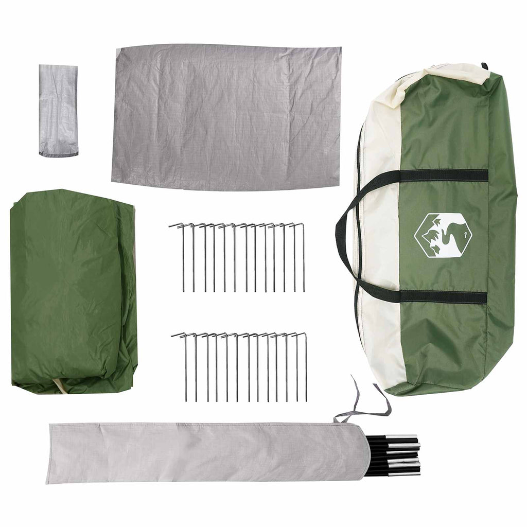 Family Tent With Rainfly Water-Resistant Tunnel Green 10-Person