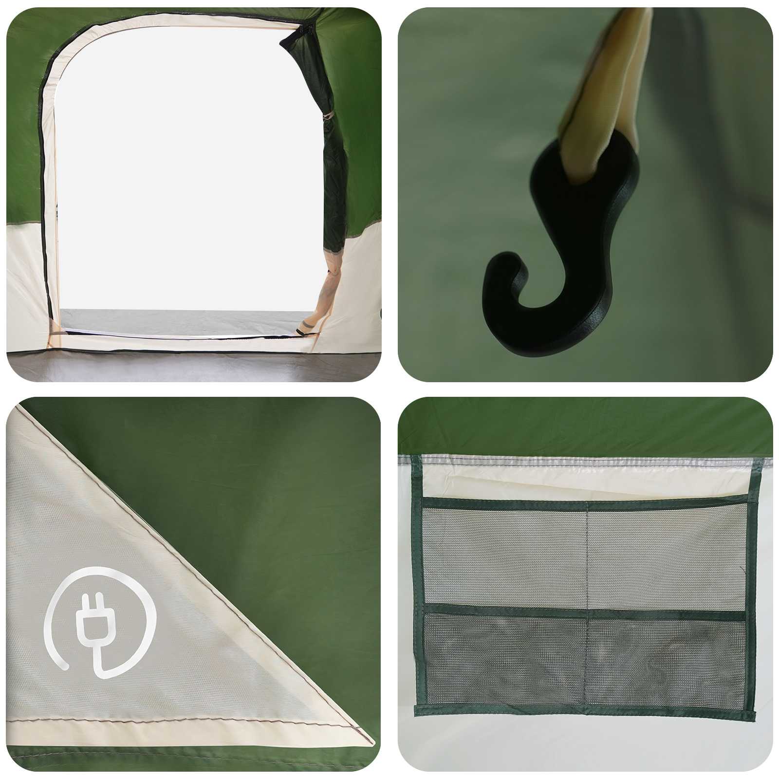 Family Tent With Rainfly Water-Resistant Tunnel Green 10-Person
