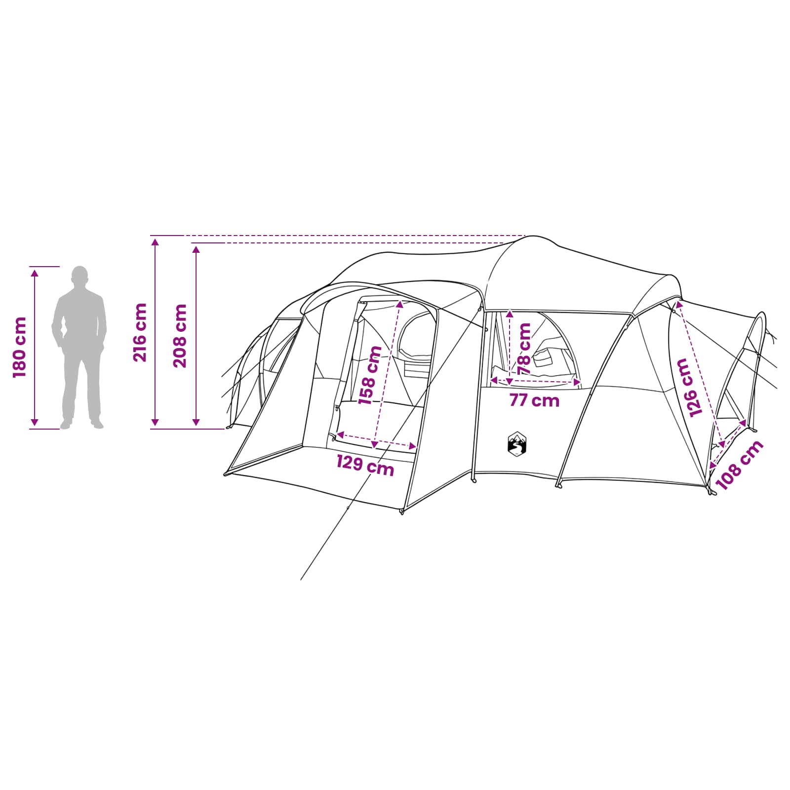 Family Tent With Rainfly Water-Resistant Tunnel Green 10-Person