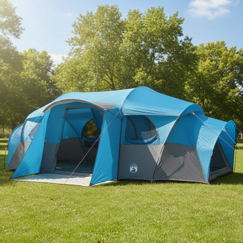 Family Tent With Rainfly Water-Resistant Tunnel Blue 10-Person