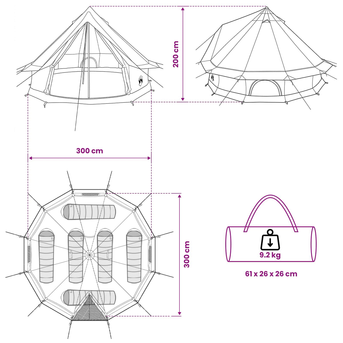 Tents 6 Person Family Camping Tent Waterproof Outdoor Shelter Cream Large 300 cm