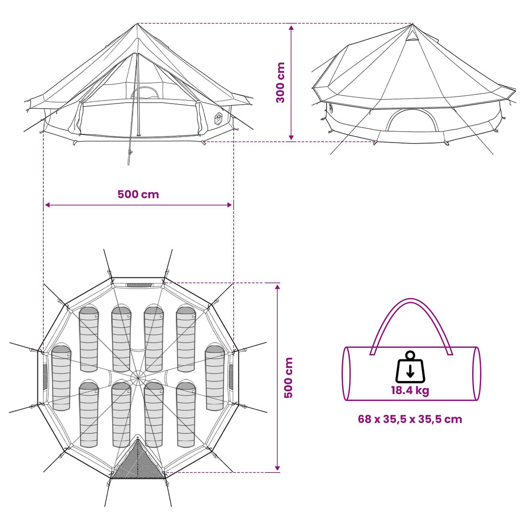 Family Tent Cream 10-Person 185T Polyester With Pu Coating