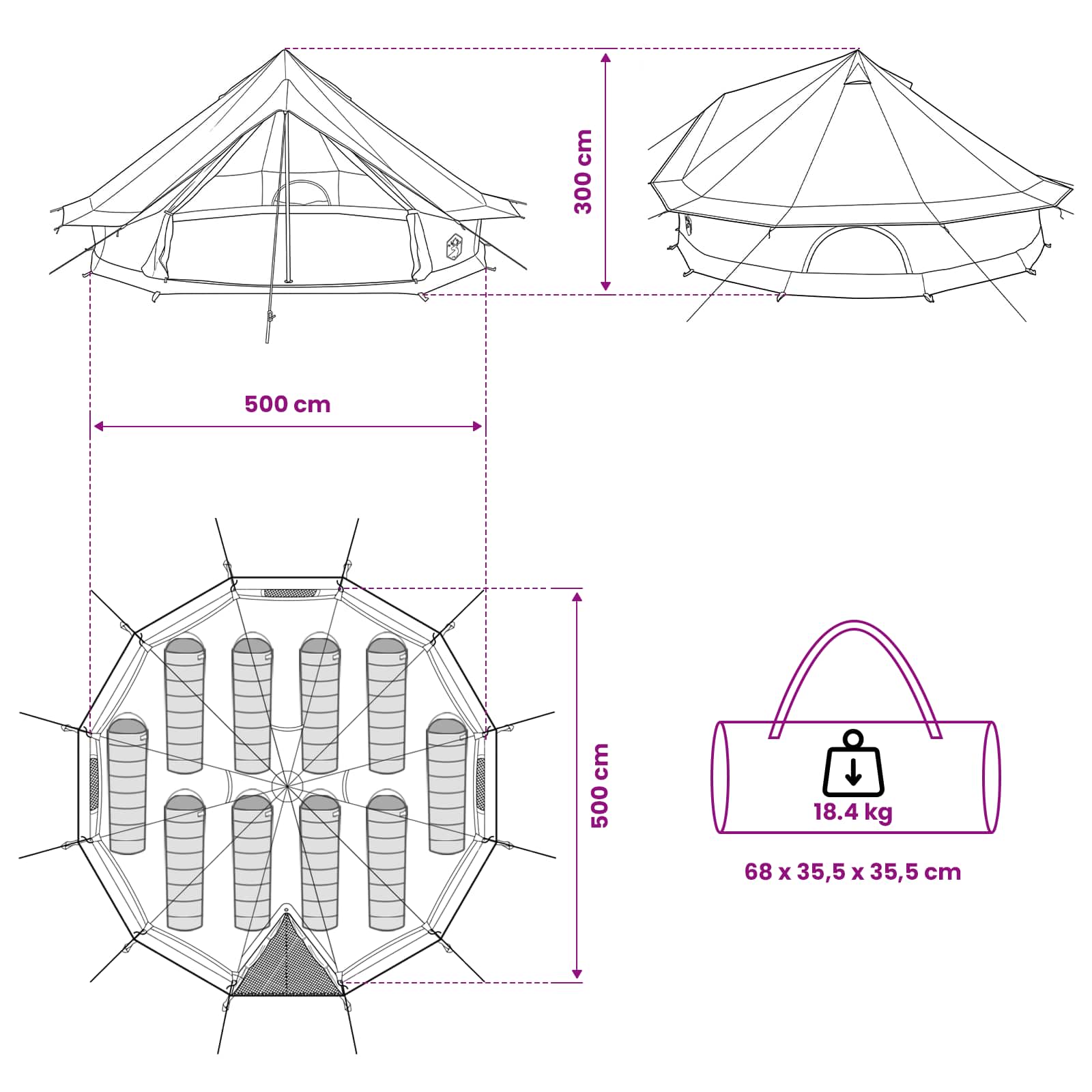 Family Tent Army Green 10-Person 185T Polyester With Pu Coating