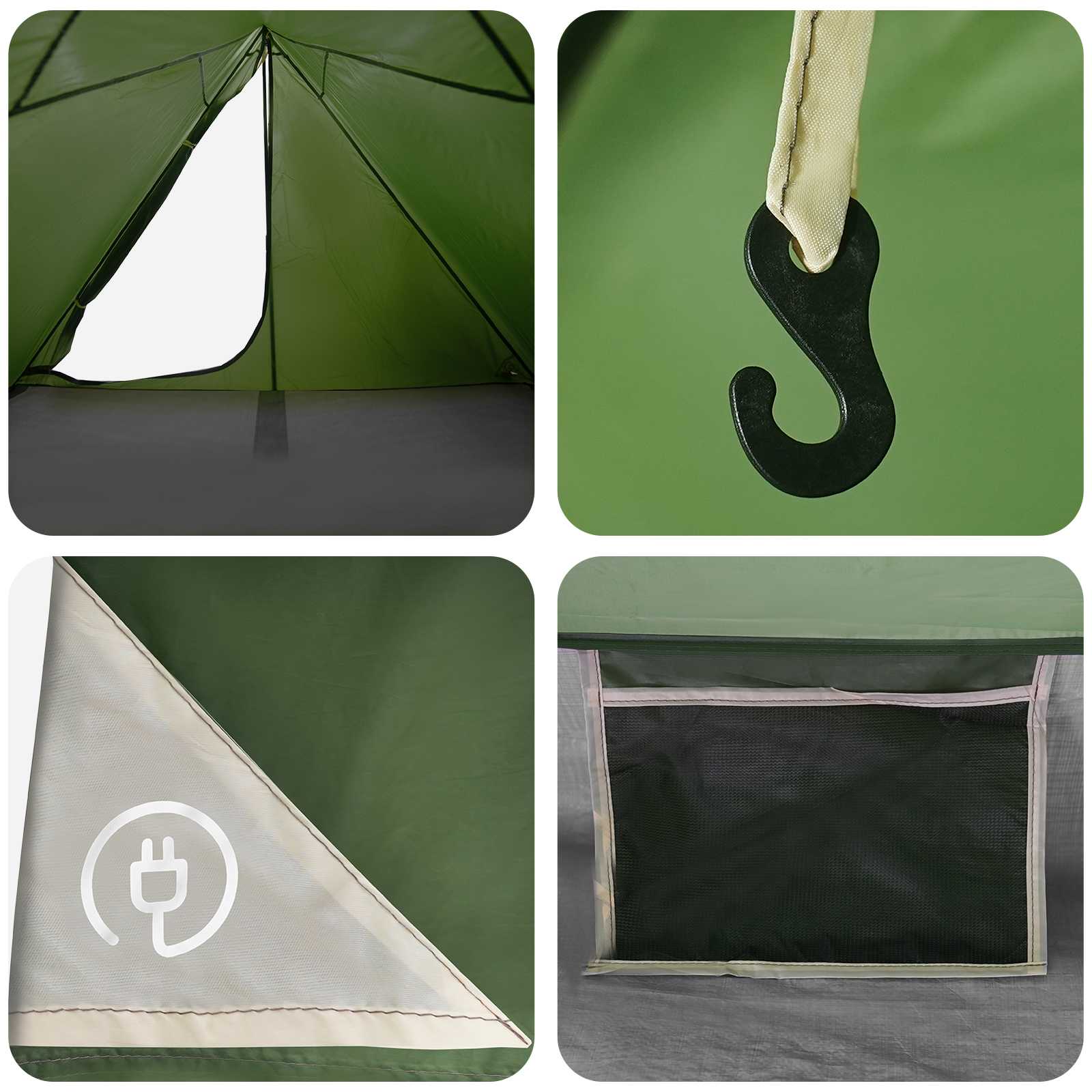 Backpacking Tent Green 4-Person 185T Polyester With Pu Coating
