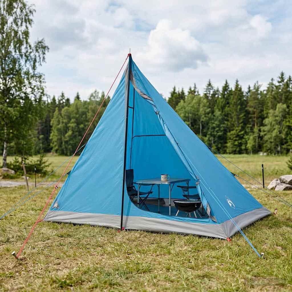 Tents Backpacking Tent Blue 2-Person 185T Polyester Pu Coating Portable 225 cm