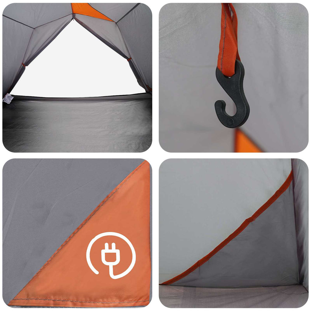 Tents 4 Person Waterproof Tunnel Tent Family Camping Festival Grey Orange 244 cm