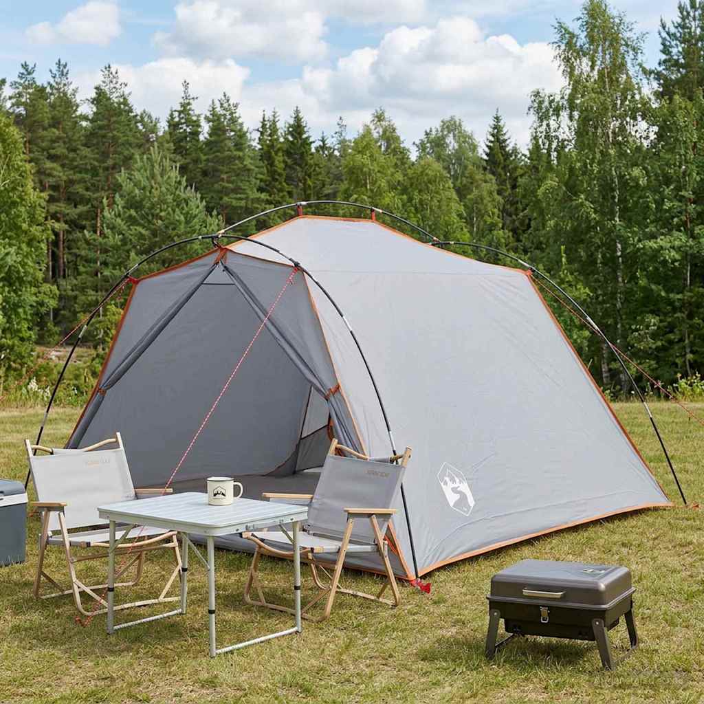 Tents 4 Person Waterproof Tunnel Tent Family Camping Festival Grey Orange 244 cm