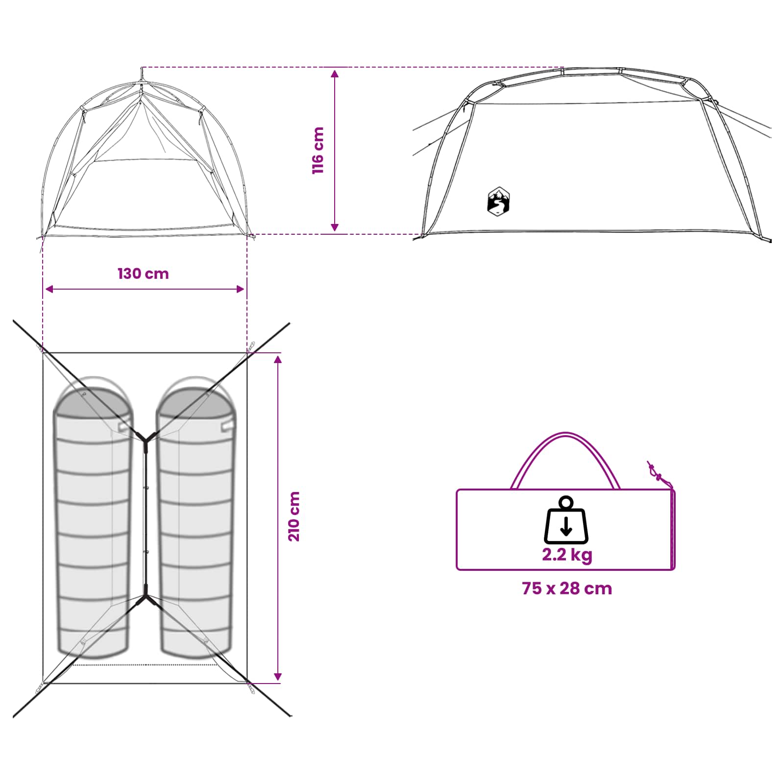 Tunnel Tent Blue 2-Person 185T Polyester With Pu Coating