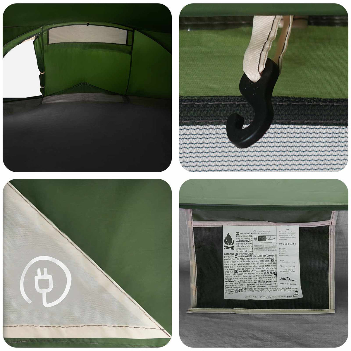 Tents Backpacking Tent Green 4-Person 185T Polyester Pu Coating Portable 260 cm