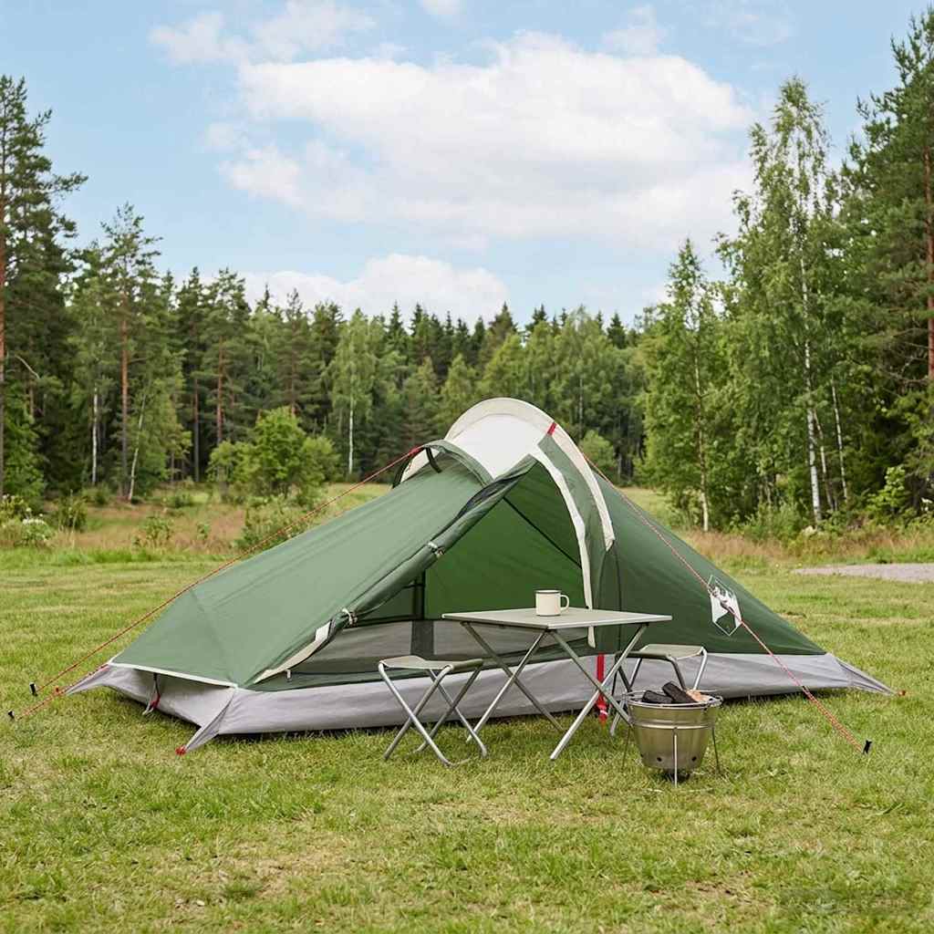 Tents Backpacking Tent Green 4-Person 185T Polyester Pu Coating Portable 260 cm