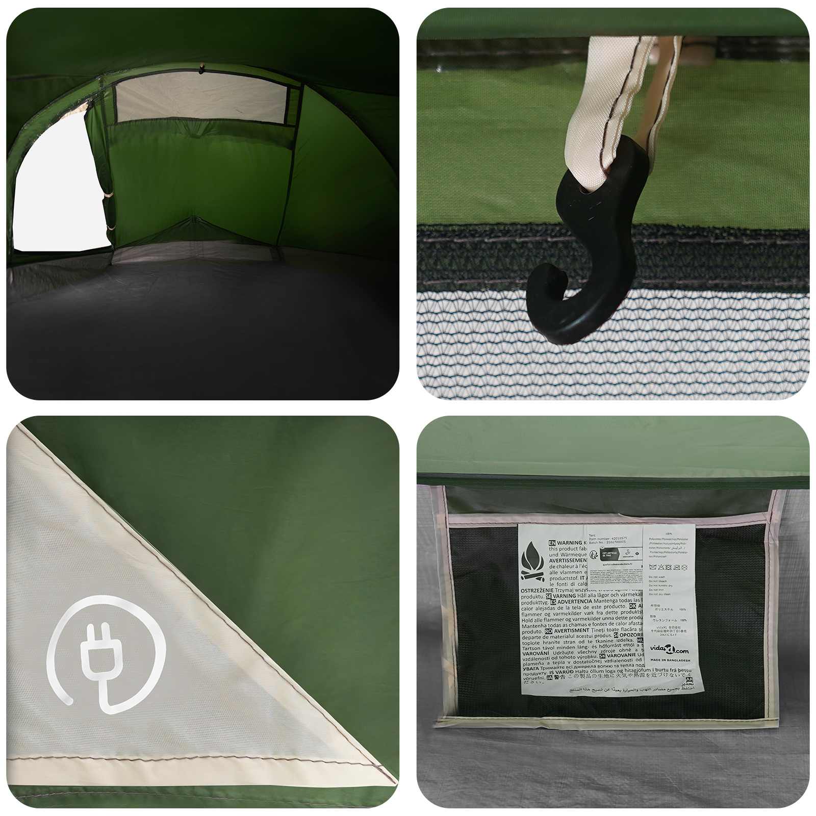 Backpacking Tent Green 2-Person 185T Polyester With Pu Coating
