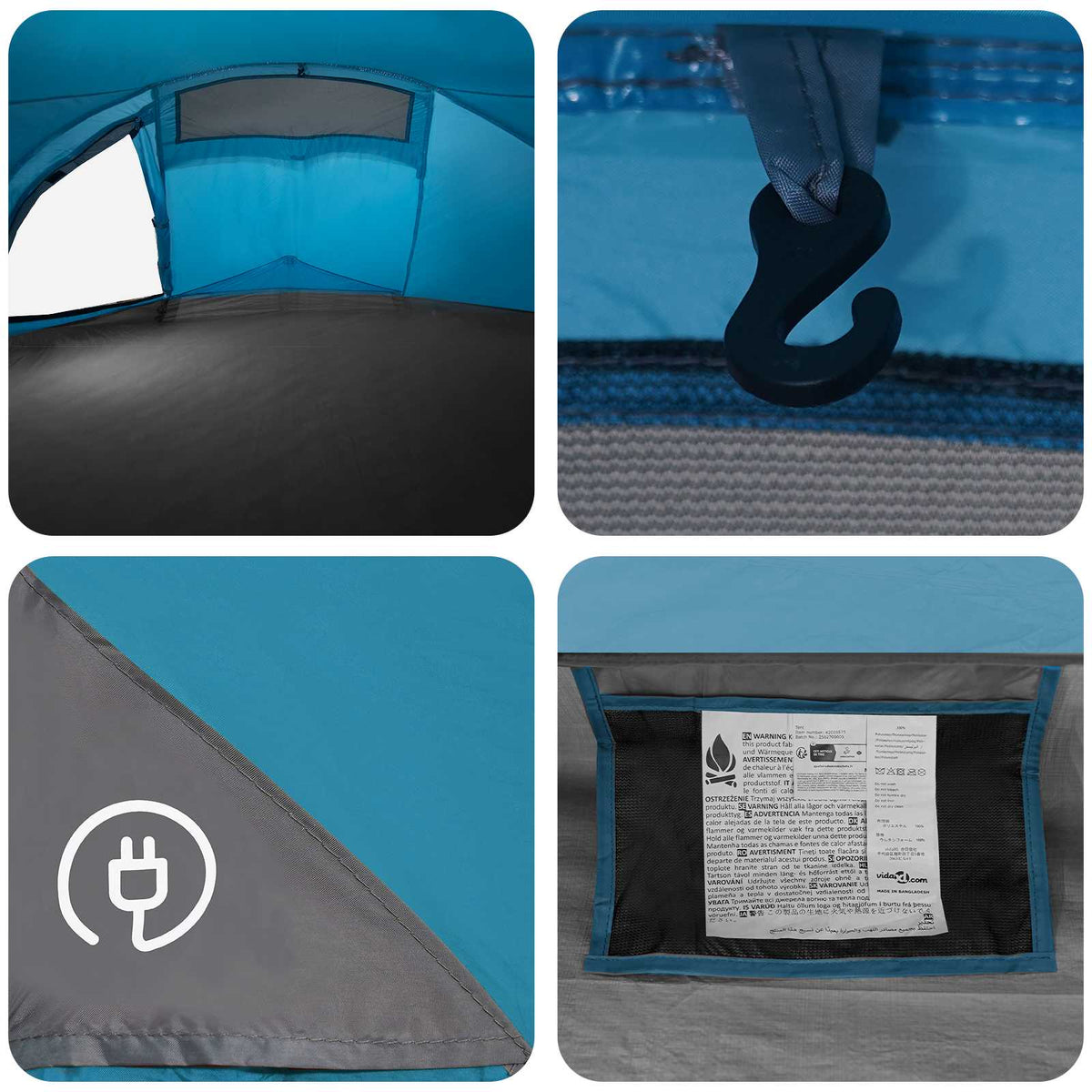 Tents Backpacking Tent Blue 2-Person 185T Polyester Pu Coating Portable 246 cm