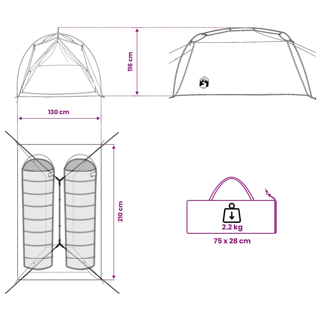 Tunnel Tent Camouflage 2-Person 185T Polyester With Pu Coating
