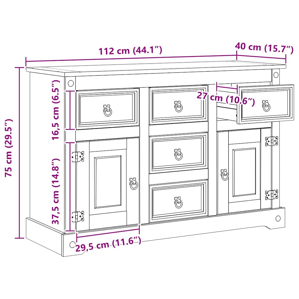 Storage Chests Corona 112 X 40 X 75 Cm Solid Pine Wood