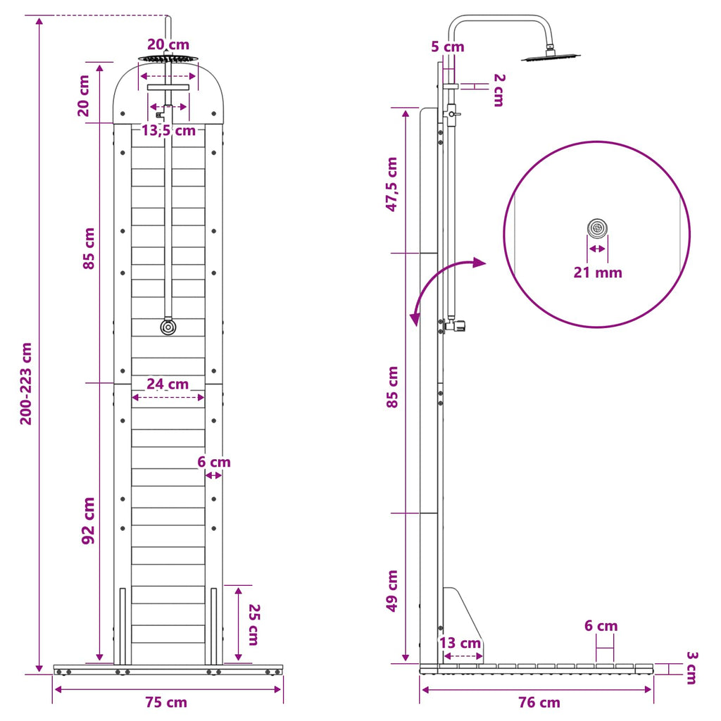 Outdoor Shower 223 Cm Solid Douglas Wood And Stainless Steel