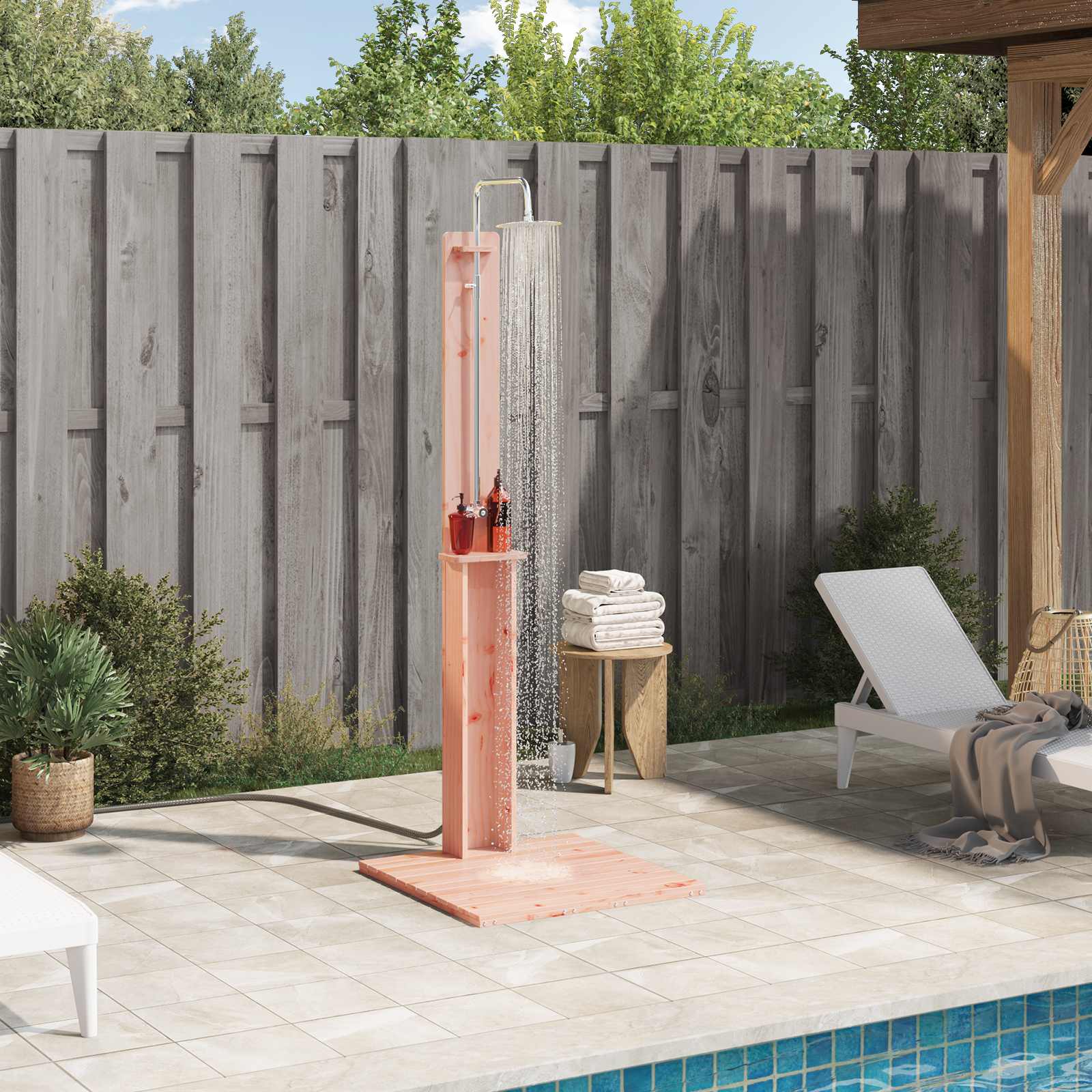 Outdoor Shower Natural 75 X 76 X 217 Cm Solid Pine Wood