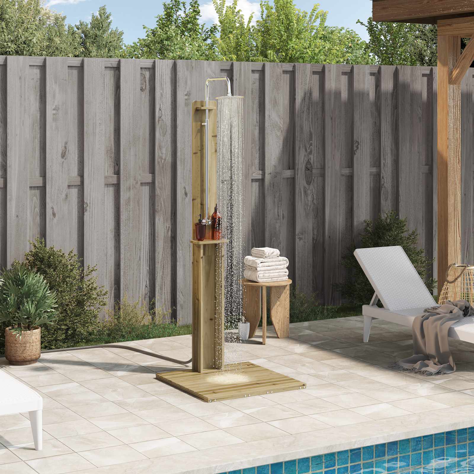 Outdoor Shower Natural 75 X 76 X 217 Cm Solid Pine Wood