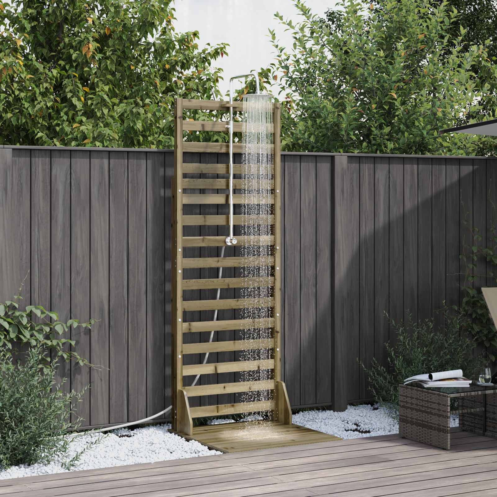 Outdoor Shower 225 Cm Solid Pine Wood And Stainless Steel