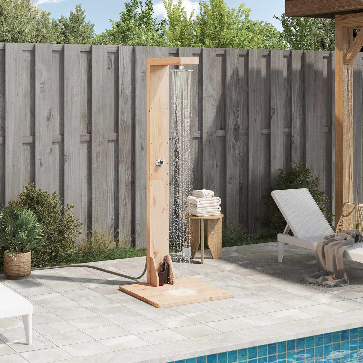 Outdoor Shower 210 Cm Solid Pine Wood And Stainless Steel White