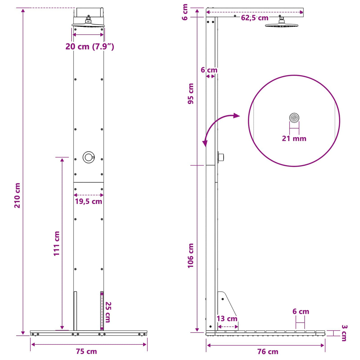 Outdoor Shower 210 Cm Solid Pine Wood And Stainless Steel White