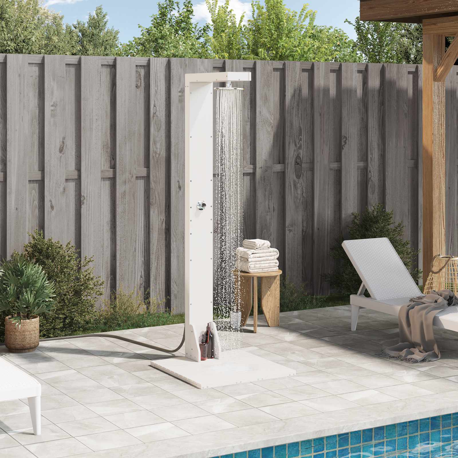 Outdoor Shower 210 Cm Solid Pine Wood And Stainless Steel White