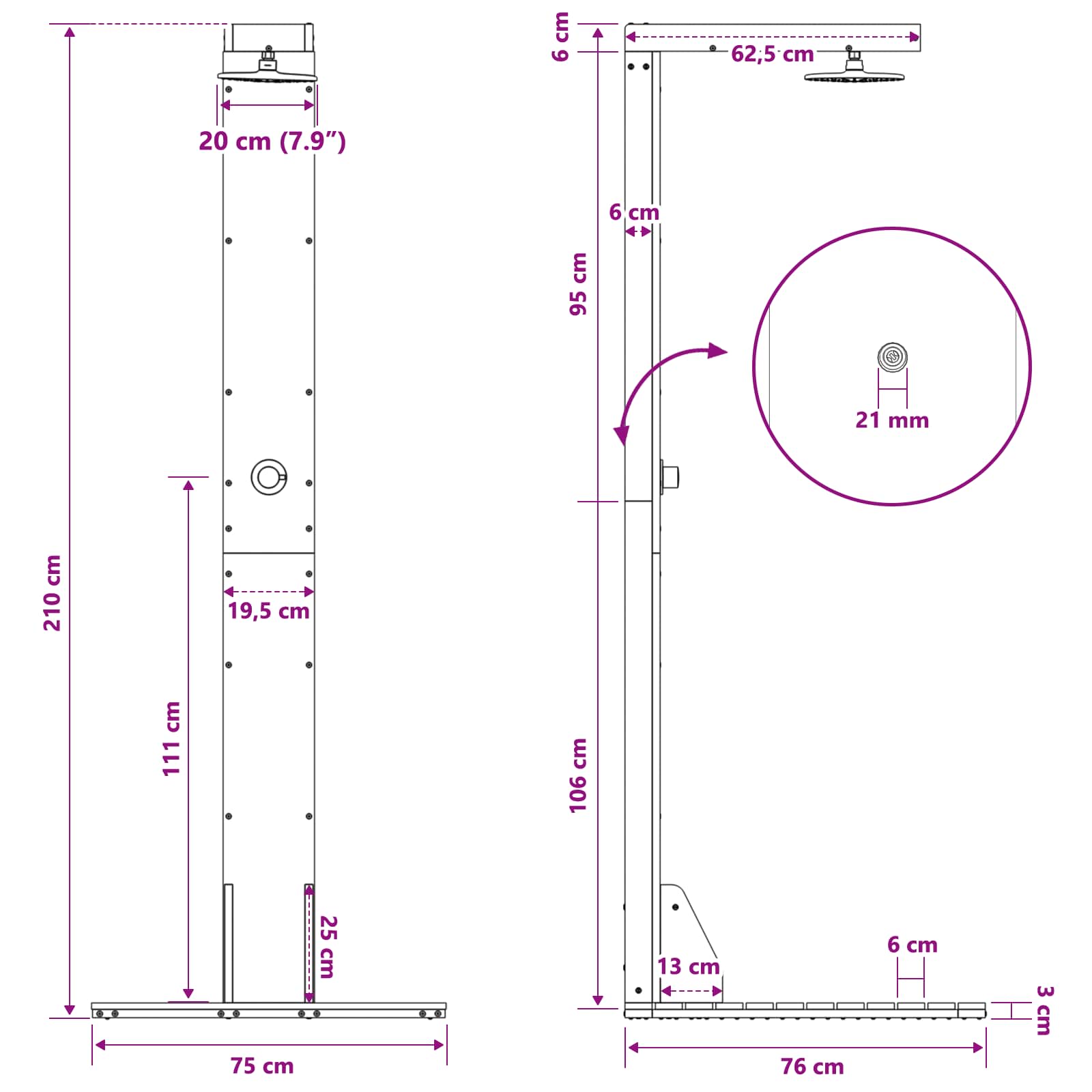 Outdoor Shower 210 Cm Solid Pine Wood And Stainless Steel White