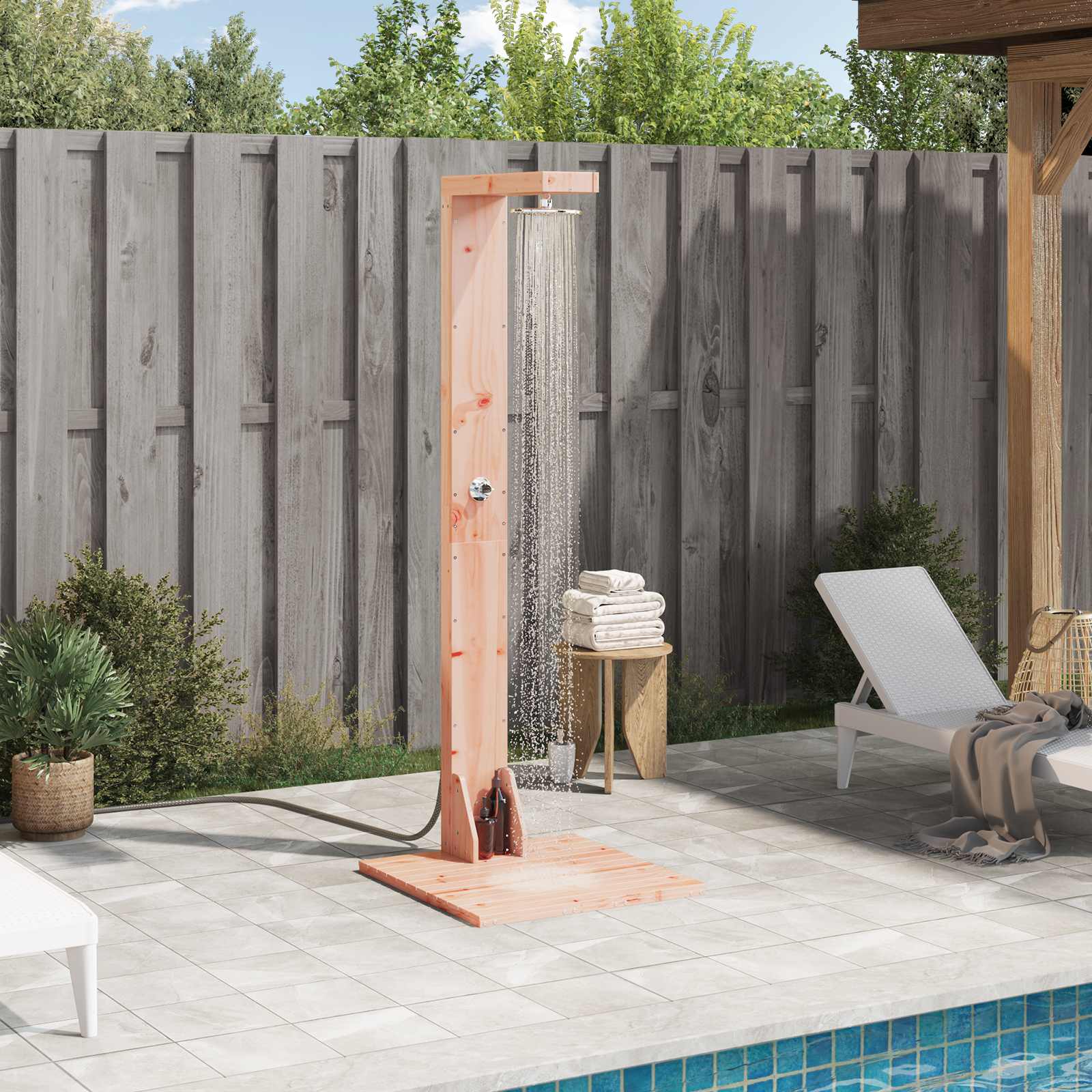 Outdoor Shower 210 Cm Solid Pine Wood And Stainless Steel White