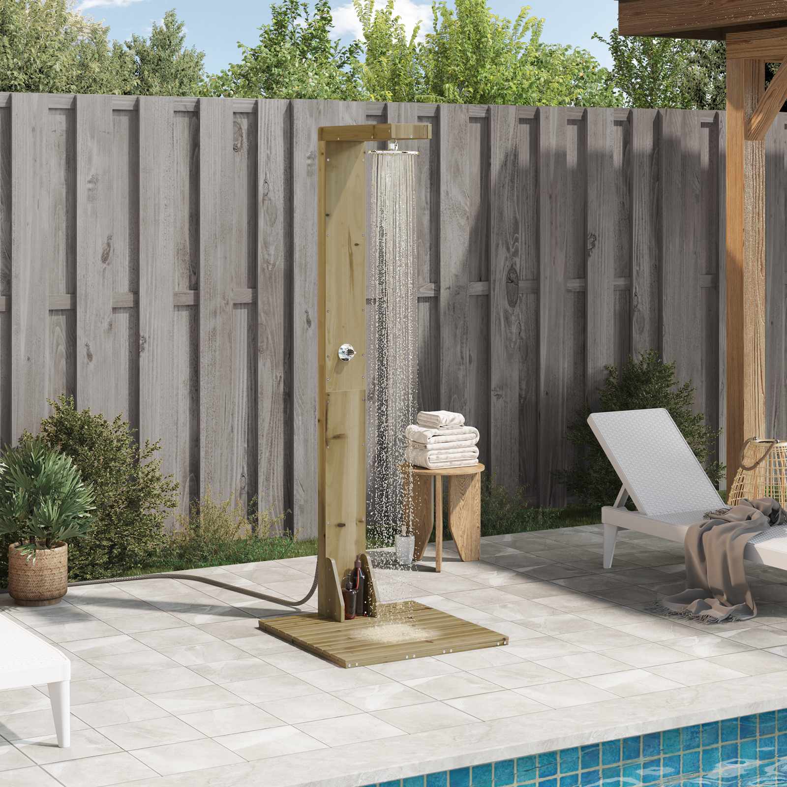Outdoor Shower 210 Cm Solid Pine Wood And Stainless Steel White