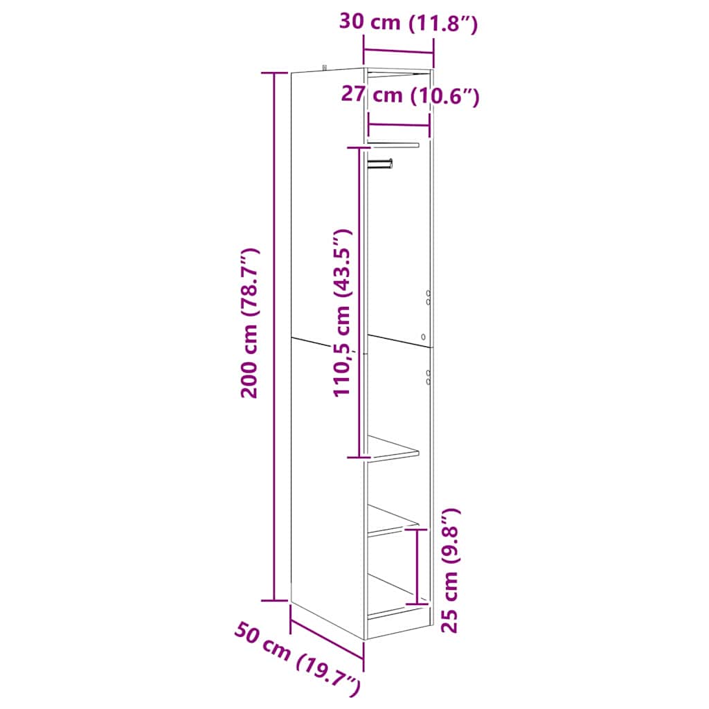 Wardrobe With Shelf 50 X 30 X 200 Cm Engineered Wood
