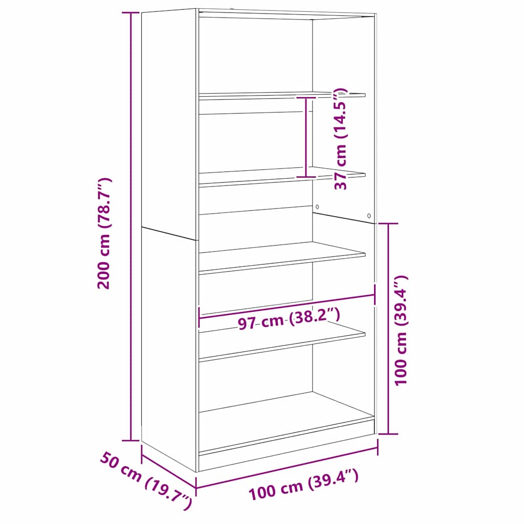 Wardrobe With Shelf 100 X 50X 200 Cm Engineered Wood