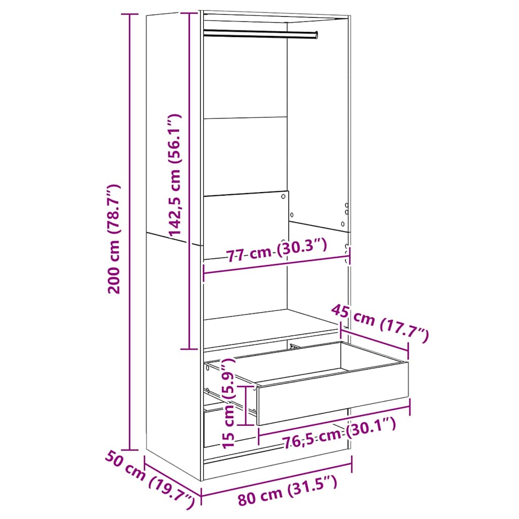 Wardrobe With Drawer Engineered Wood