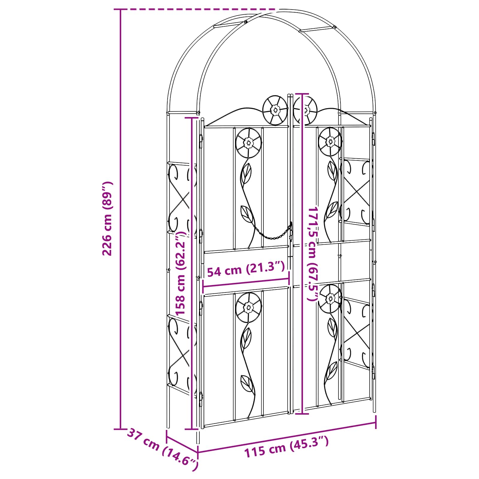 Garden Arch Plain 115 X 37 X 226 Cm