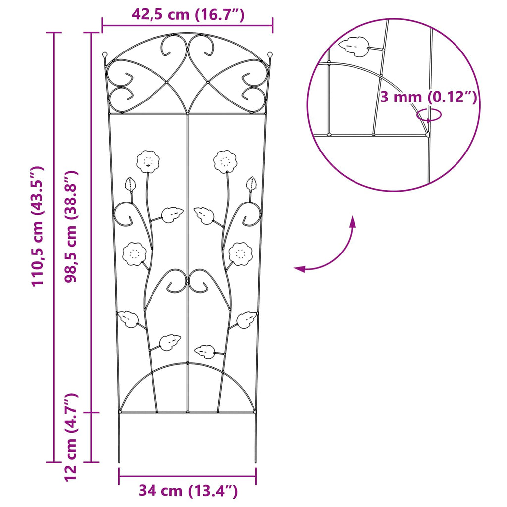 Garden Fence 3 Pcs 110.5 X 42.5 Cm Steel