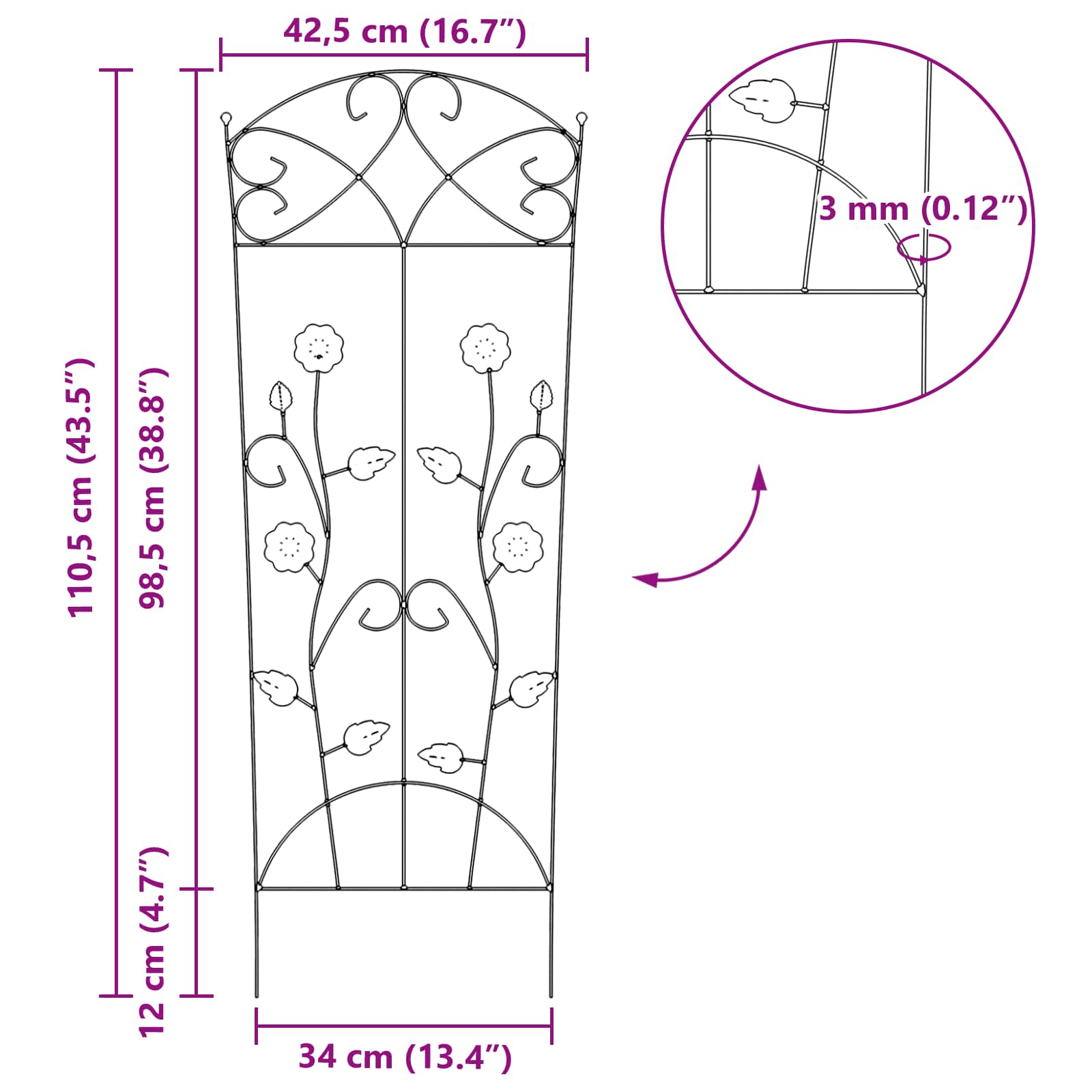 Garden Fence 3 Pcs 110.5 X 42.5 Cm Steel