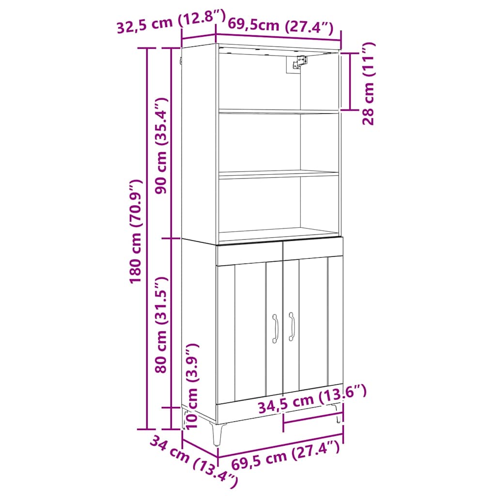 Highboard 2 Pcs Engineered Wood