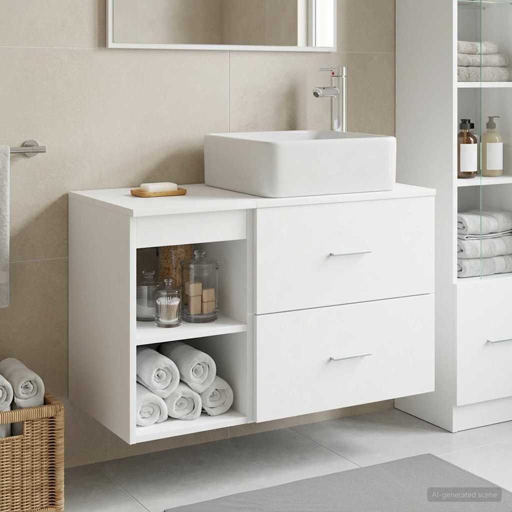 Bathroom Vanity Units Furniture Set 2 Pcs Engineered Wood White Wall Mounted