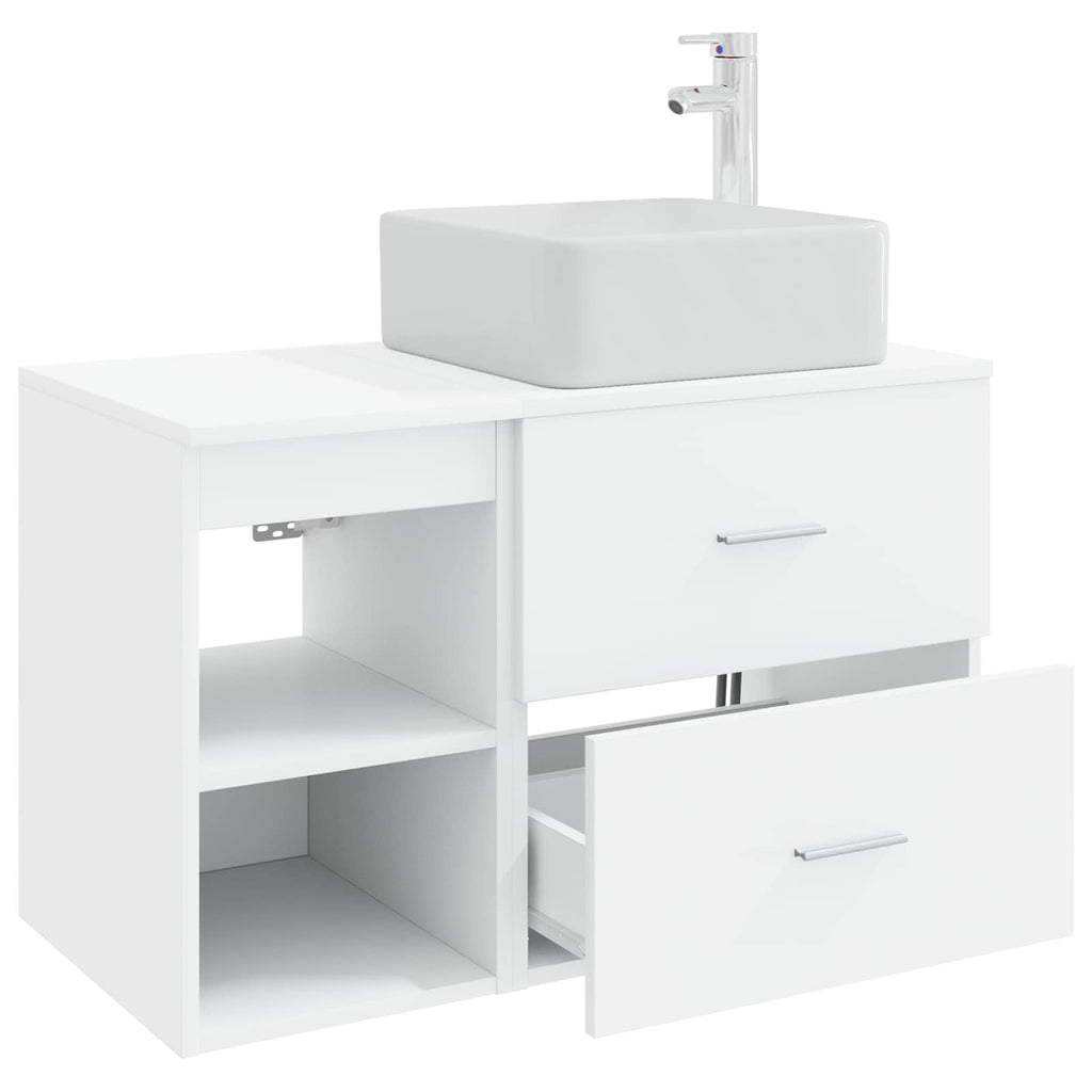 Bathroom Vanity Units Furniture Set 2 Pcs Engineered Wood White Wall Mounted