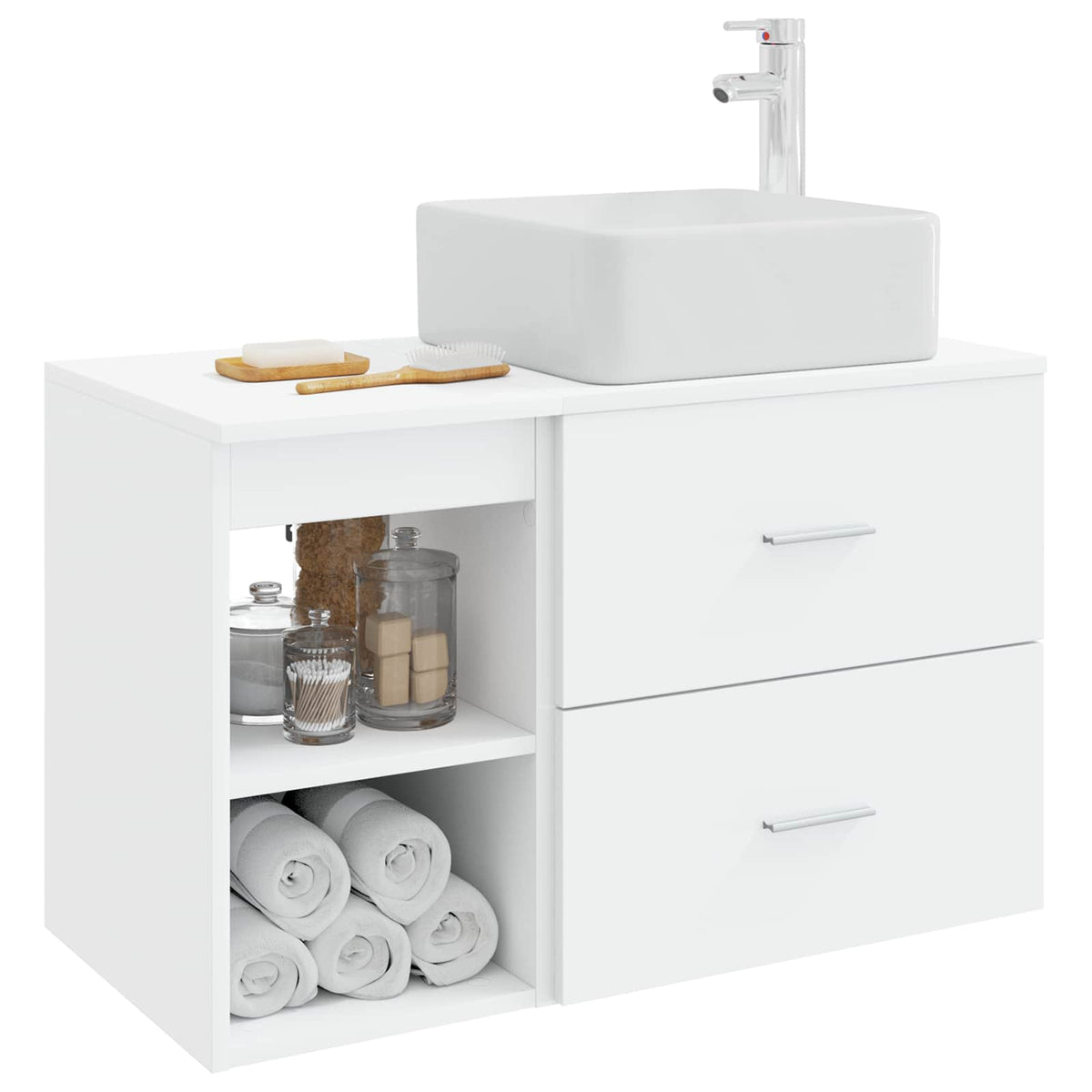 Bathroom Vanity Units Furniture Set 2 Pcs Engineered Wood White Wall Mounted