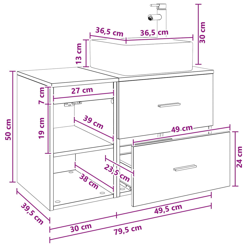 Bathroom Vanity Units Furniture Set 2 Pcs Engineered Wood White Wall Mounted