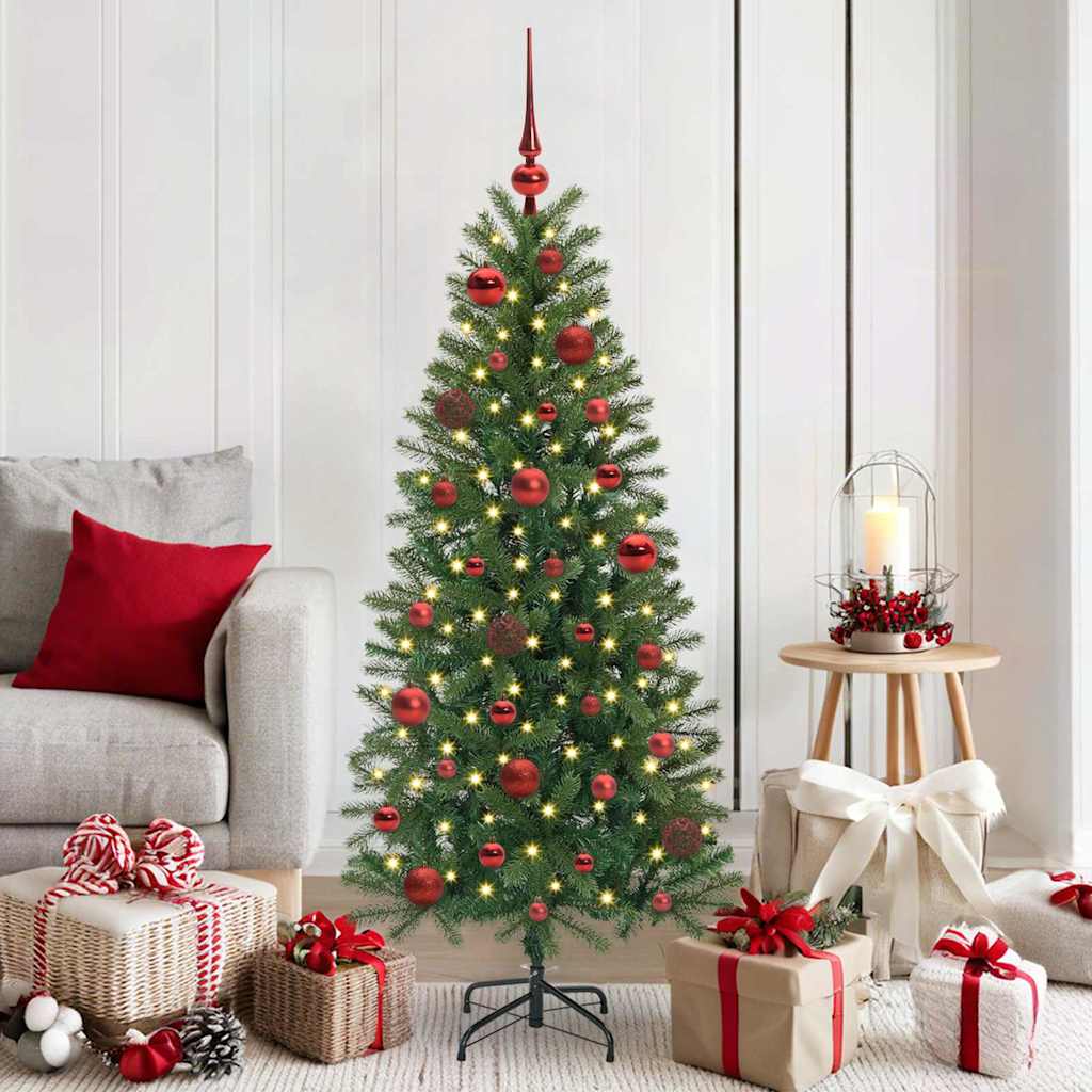 60 Piece Christmas Ball Set With Peak And 150 Leds Rose Gold