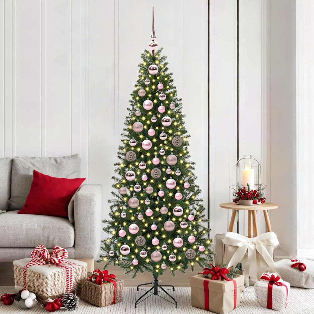 60 Piece Christmas Ball Set With Peak And 150 Leds Rose Gold